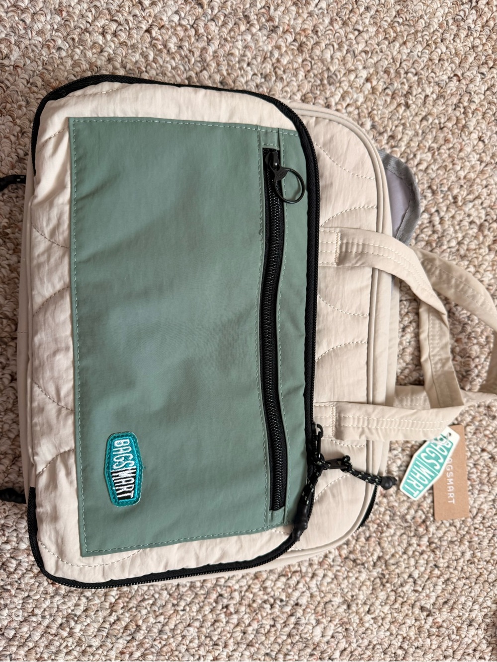 Two-Tone Cream and Sage Travel Tote
